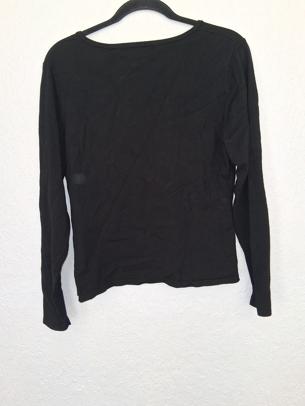 Nicole Alexander M Black Floral Applique Embroidered V Neck Knit Sweater Y2K Top - Picture 4 of 4